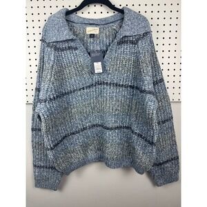 Universal Thread Blue Stripe Chunky Knit Polo Sweater XXL New With Tags AK-944
